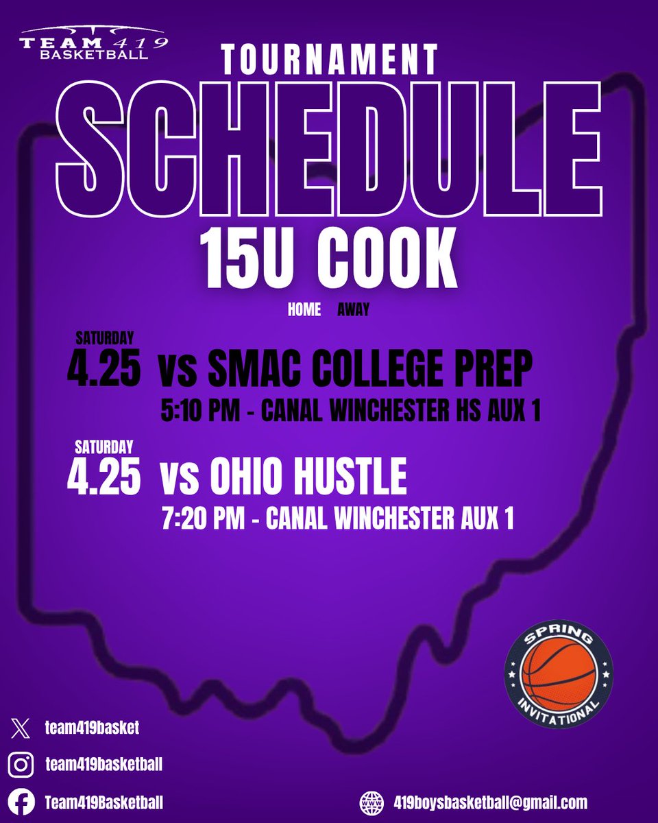 team419basket's tweet photo. 📋 WEEKEND SCHEDULES 📋

📍Toledo: 9U - 10U
📍Columbus: 11U - 17U

Best of luck to all teams! https://t.co/o6EaRx9Tn7