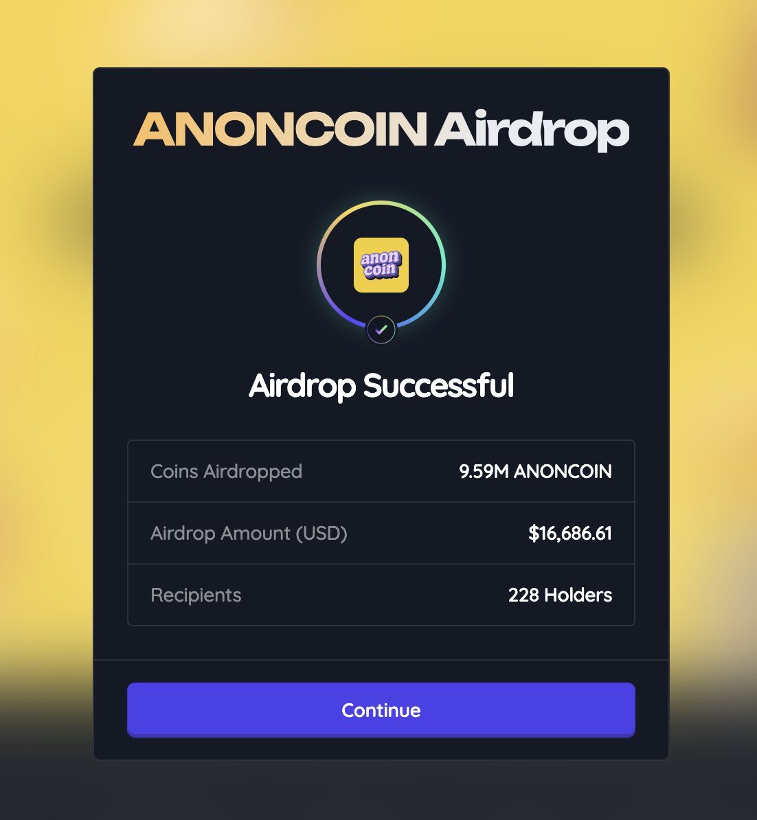 ~1% of Anoncoin has been airdropped to top holders in our ecosystem using the new airdrop feature.

Keep hodling ✊
