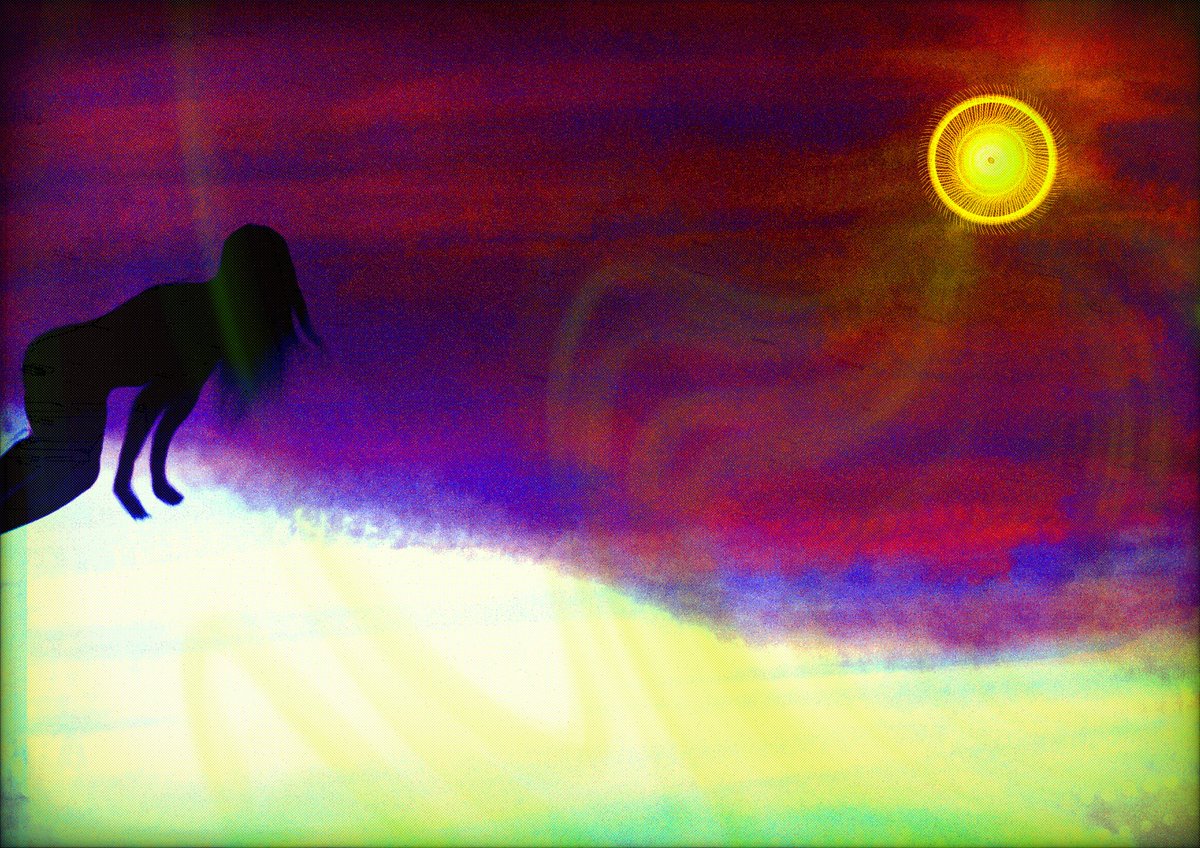 5mins impressionist speedpaint of a newly awakened vampire perceiving the world anew where he sees the night opens up and big fire star mars hissing at him.

Loosely inspired by the buffalo hunter hunter….