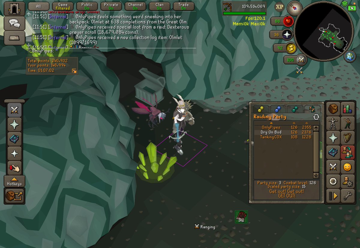InfernalOSRS's tweet image. Olmlet on purp 70 #infernal #oldschoolrunescape #osrs #huluchippendalesdance