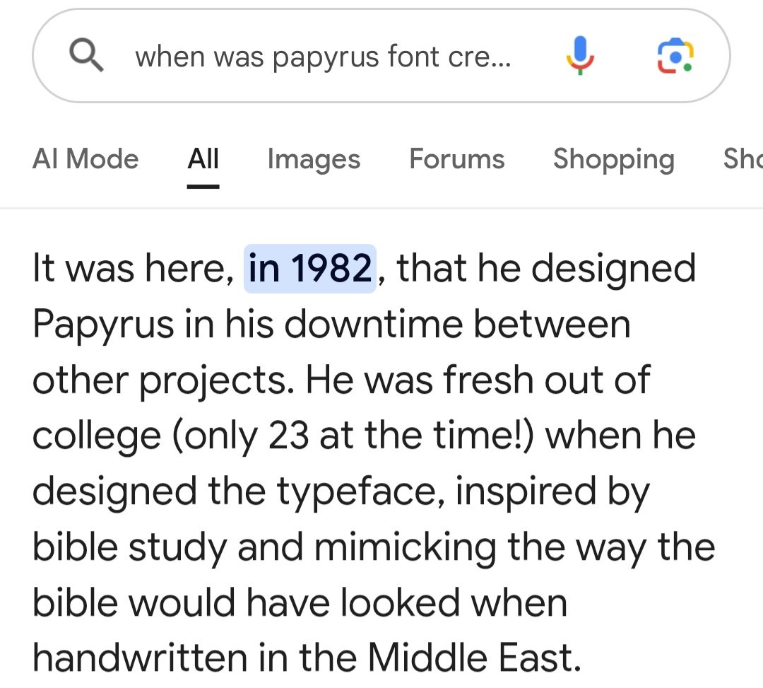 Fun fact, the Wingdings font was created before Comic Sans and after Papyrus.
Somewhere in between