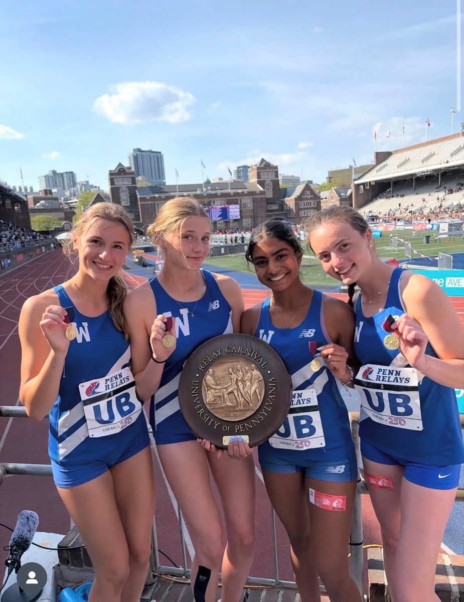 CoachJberardi's tweet photo. Congrats girls and Coach Banic on going under 4 minutes in the 4x400m relay and winning their heat at the Penn Relays. Outstanding in their field! 👊🤝💪 @WHS_BlueDevils @jimdesarno15 @WestfieldNJK12 @WfieldBoosters @WestfieldTAP https://t.co/etFg61G8CZ