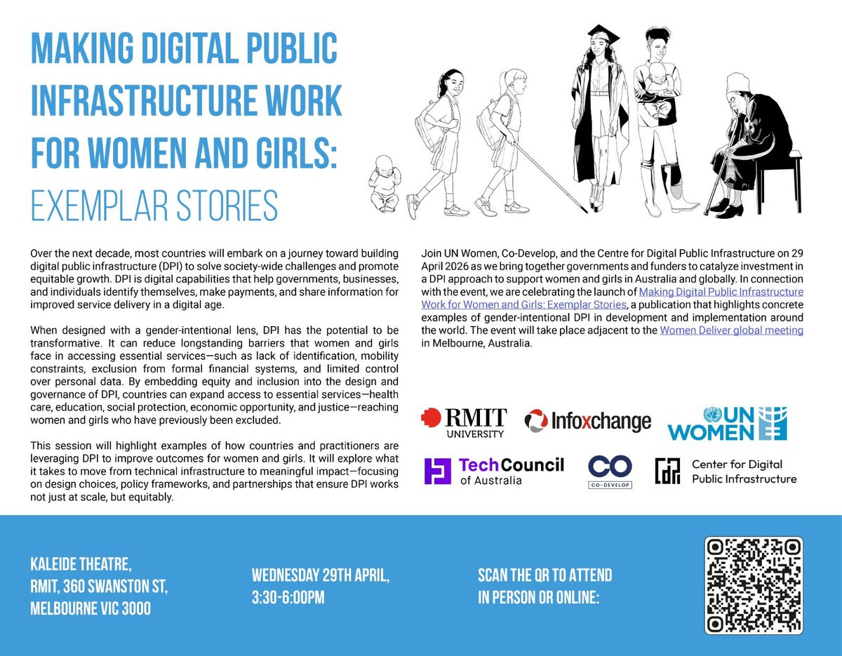 CentreforDPI's tweet image. Proud to collaborate with @UN_Women and @LetsCoDevelop on the Making Digital Public Infrastructure Work for Women and Girls: Exemplar Stories, spotlighting gender-intentional #DPI in action globally. 
Read the report here: lnkd.in/gp8mmrGn
#GenderEquality #DigitalInclusion
