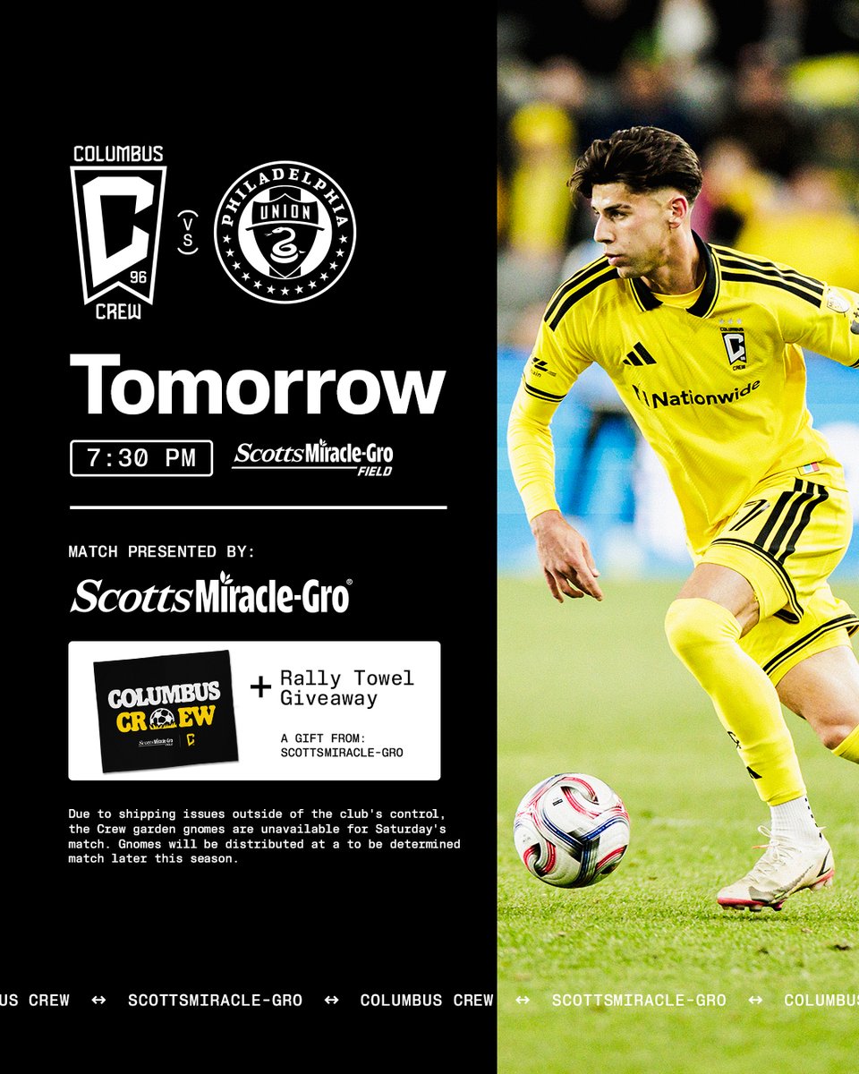 ColumbusCrew's tweet photo. Rallying together tomorrow 🙌

The Crew and @Scotts_MGro are giving away rally towels tomorrow night so make sure to arrive early! https://t.co/yhqWT5BYtM