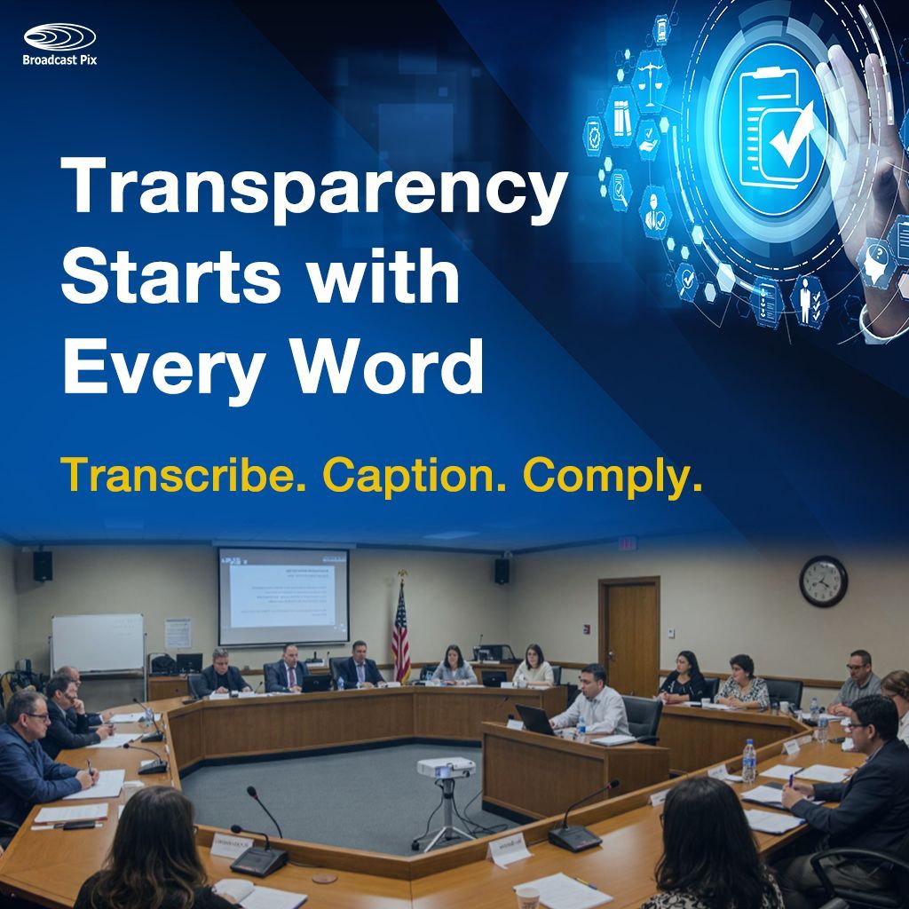 BroadcastPix's tweet image. Transparency begins with access. Transcripts create searchable records, support ADA compliance, and keep communities informed. With 2026 accessibility rules nearing, act. Read top 10 reasons: buff.ly/IaKwrtt #GovTech #Accessibility #Transparency #BroadcastPix #ADA