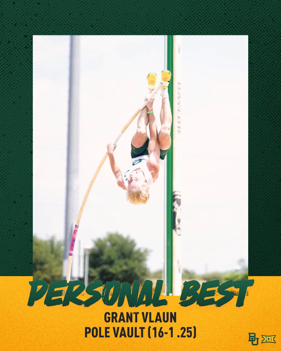 BaylorTrack's tweet image. YOU GO, FRESHMAN

Freshman vaulter Grant Vlaun goes a personal-best 16-1.25 at the Michael Johnson Invitational. Previous best was 16-0.75. 

Sophomore Parker Brannon clears 16-7.25 bar to finish seventh in the competition that's still going on and up.

#SicEm