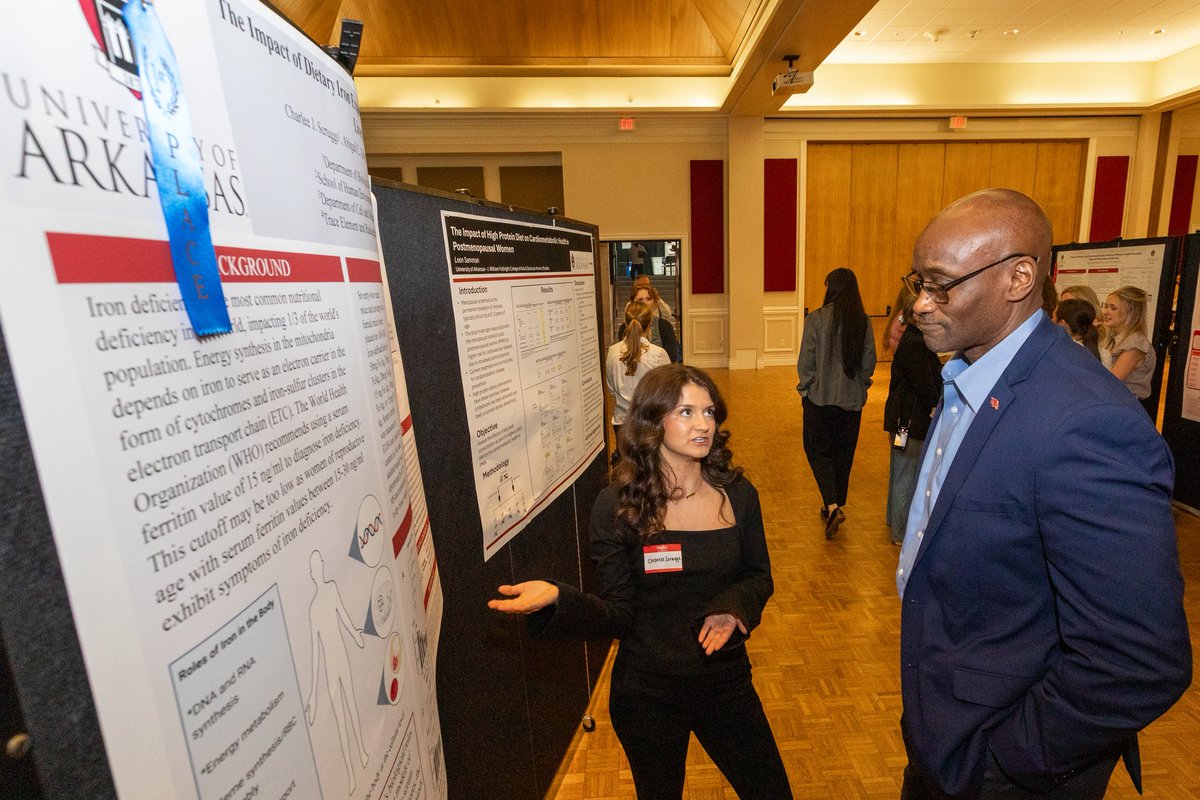UArkansas's tweet photo. At the Undergraduate Research Symposium, students across campus shared their work through projects spanning a wide range of disciplines. Attendees had the opportunity to engage directly with student researchers &amp; learn more about their work. Congratulations to all participants!👏 https://t.co/dUSeI4N73K