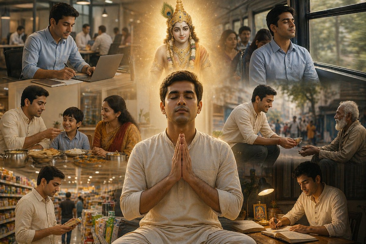 सतत सुमिरन का अर्थ यह नहीं कि हम संसार के सारे काम छोड़कर पागलों की तरह व्यवहार करें। चलते-फिरते, उठते-बैठते हर परिस्थिति में भगवान को अपना मानना और उनके साथ अपनत्व का अनुभव करना ही सच्चा और निरंतर स्मरण है। Divine Knowledge #VedicWisdom