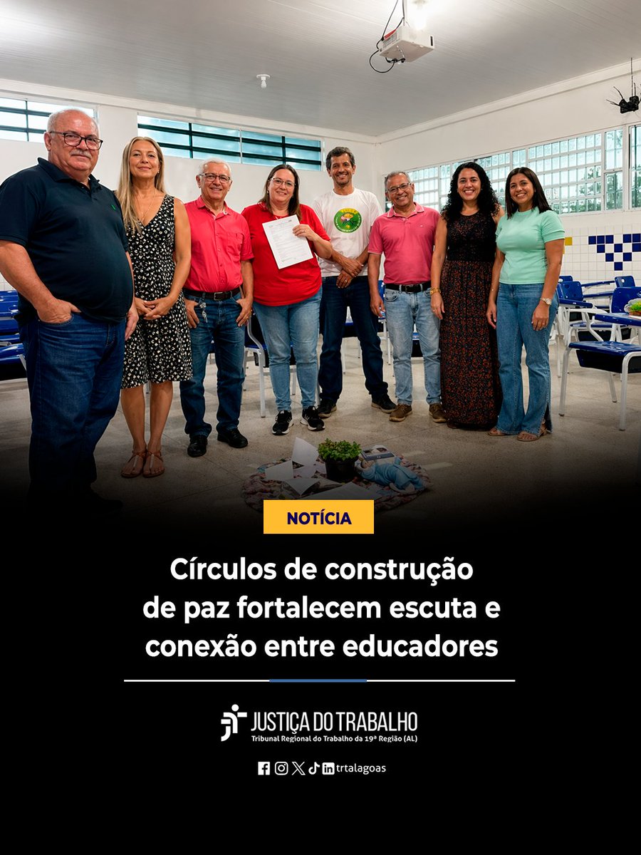 TRTAlagoas's tweet image. Iniciativa do programa Trabalho, Justiça e Cidadania reúne professores em atividades baseadas na escuta ativa, no respeito mútuo e na participação democrática.

🖥️ LEIA A MATÉRIA: site.trt19.jus.br/noticia/circul…

#TRTAL #TJC #Educação #JustiçaDoTrabalho #Cidadania #SeducAL