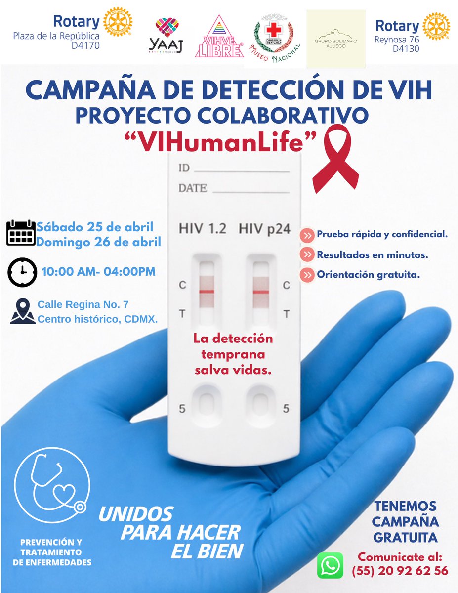 Te invitamos a nuestra campaña de salud. 🫀Podrás realizarte pruebas de: 
VIH, Sífilis y Hepatitis C. 🩸 

Se aplicarán vacunas: 💉
✅VPH, solo refuerzo de 3era dosis. 
✅ Influeza. 
✅Sarampión Rubéola.

🗓️Sábado 25 de abril y 
      Domingo 26 de abril. 
⏰10:00am a 16:00h. #RT