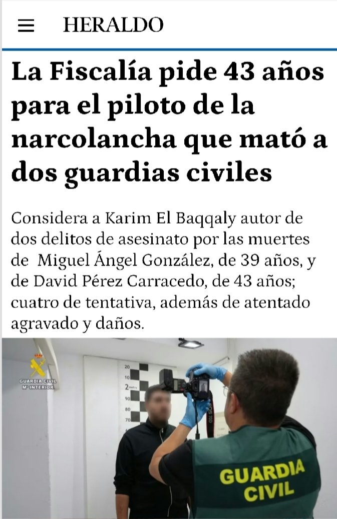 🚨🚨 #UltimaHora | Más de dos años después, la Fiscalía pide 43 años de prisión para Karim El Baqqaly, el piloto de la narcolancha que el asesinó a David y Miguel Ángel en el puerto de Barbate e hirió a varios agentes.

#JusticiaParaDavidyMiguelAngel

🌐 Noticia completa