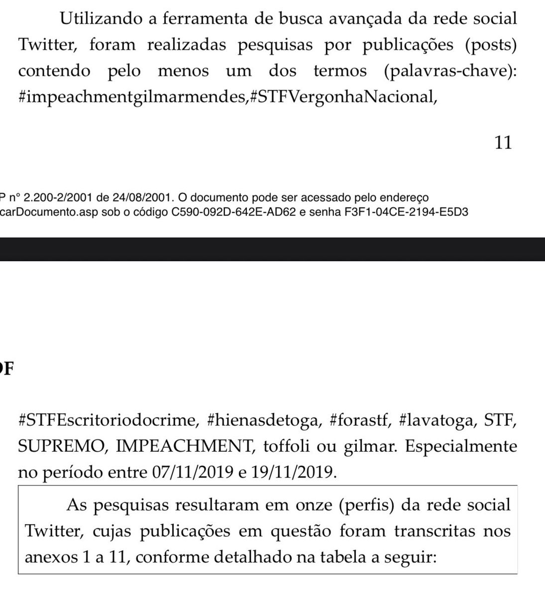 🚨 URGENTE: Perfis que pediram o impeachment do Gilmar Mendes são investigados pela Polícia Federal por ordem do STF. Também são alvos, no Inquérito das Fake News, posts que criticaram Toffoli,  chamaram o tribunal de “escritório do crime” ou defenderam investigações contra o STF