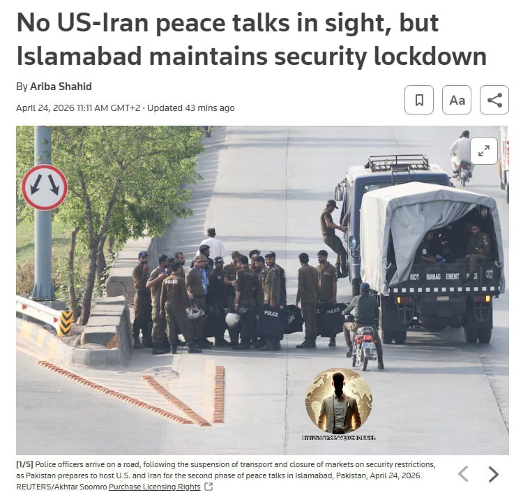 LadyAfro17's tweet image. 24 aprile 2026, Pakistan 

ISLAMABAD IN "ALLERTA MASSIMA":

Attesa per il possibile vertice USA-Iran

Cresce la tensione diplomatica in Pakistan. Secondo fonti #Reuters, la capitale #Islamabad è in stato di massima allerta da quasi una settimana in vista di potenziali co¡lloqui