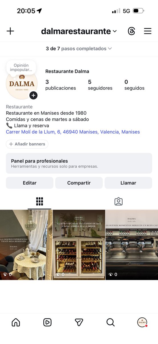 instagram.com/dalmarestauran…

Hola! He abierto un Instagram al restaurante de mis padres, os invito a que os paséis por aquí y echéis un vistazo en Google Maps. 
Se encuentra ubicado en Manises. 
Un saludo!