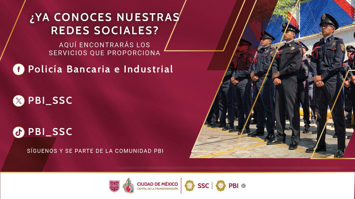 PBI_SSC's tweet image. La #PBI te invita a seguir sus redes sociales, en donde encontrarás los servicios que proporciona y las labores destacadas de la corporación. 

¡No esperes más y síguenos!