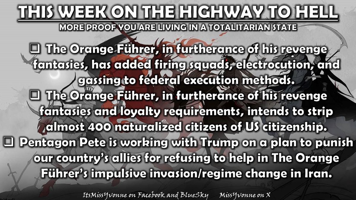 MYvonne10054's tweet image. 24 APRIL 2026
PETTY REVENGE IS POLICY
1. yahoo.com/news/articles/…
2. newrepublic.com/post/209444/de…
3. yahoo.com/news/articles/…
#Trump #TrumpCult #Hegseth #execution #DOJ #revenge #childish #iran #NATO #TrumpIsATraitorAndCriminal #TrumpIsUnfitForOffice #MAGA #MAGACult