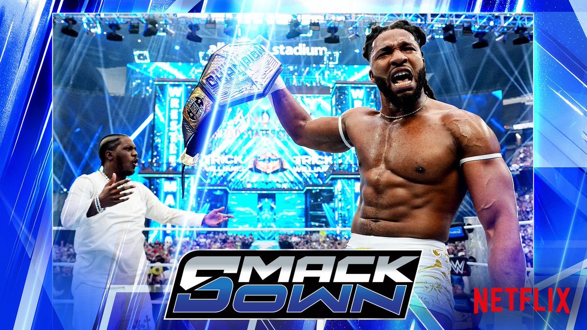 WWEIndia's tweet image. Miss na karein #SmackDown LIVE at 5:30 AM (IST) on @NetflixIndia:

🔵 Rhea Ripley joins SmackDown as the new WWE Women’s Champion
🔵 Giulia vs. Tiffany Stratton - Women’s #USTitle Match
🔵 Trick Williams to celebrate his #WrestleMania win with Lil Yachty

…and MORE! ⬇️