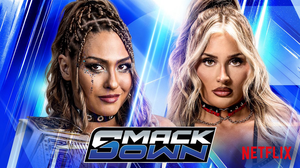WWEIndia's tweet image. Miss na karein #SmackDown LIVE at 5:30 AM (IST) on @NetflixIndia:

🔵 Rhea Ripley joins SmackDown as the new WWE Women’s Champion
🔵 Giulia vs. Tiffany Stratton - Women’s #USTitle Match
🔵 Trick Williams to celebrate his #WrestleMania win with Lil Yachty

…and MORE! ⬇️