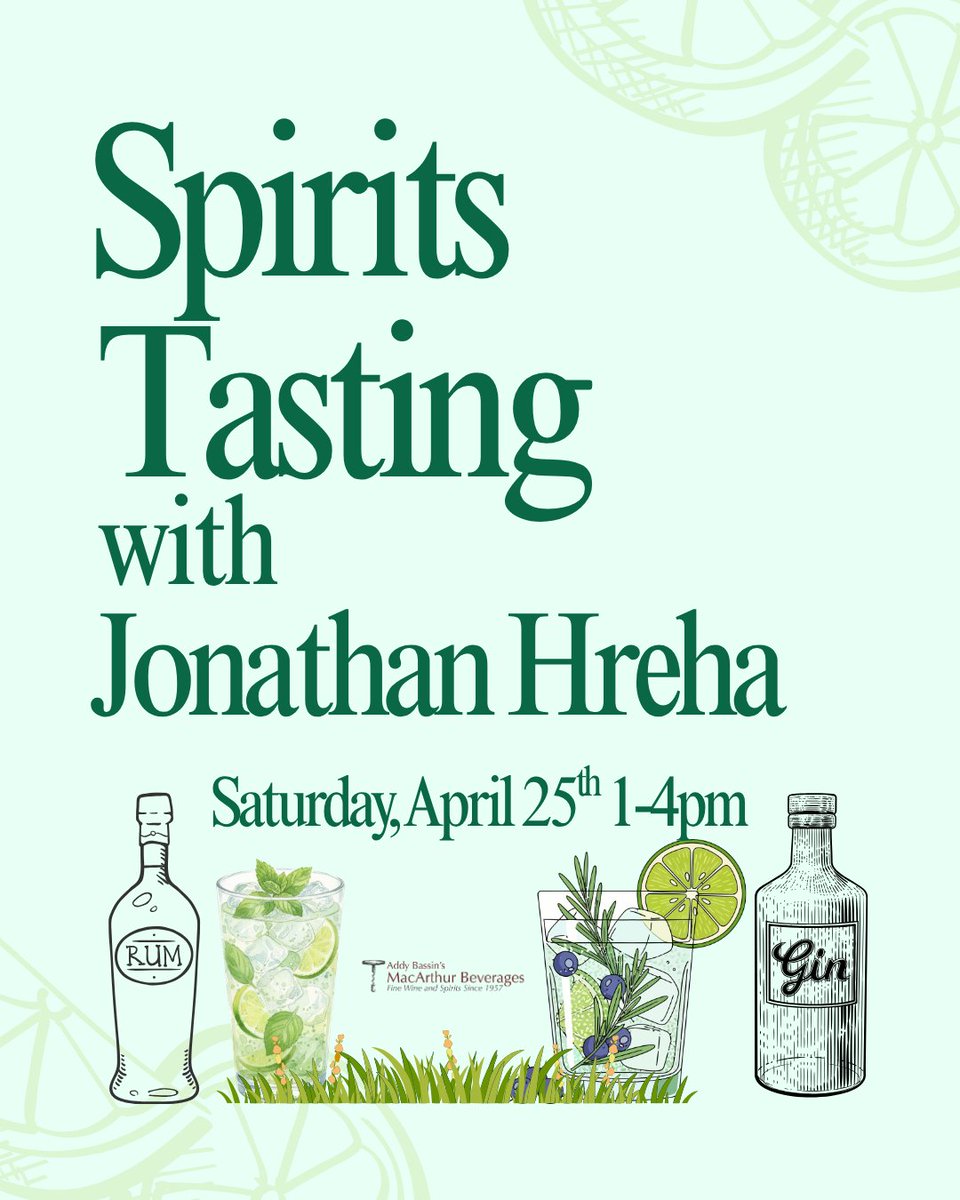 MacBeverage's tweet photo. This Saturday Jack Hrera is pouring some of his personal favorites.
Planteray Rum from Barbados.
From France Citadelle Gin’s main expression plus the zesty, refreshing Jardin D’ete.

@Planterayrum
@CitadelleGin
Sat., April 25, 2026; 1-4pm
#MacArthurBeverages #spiritstasting https://t.co/fZIgjp4B1j