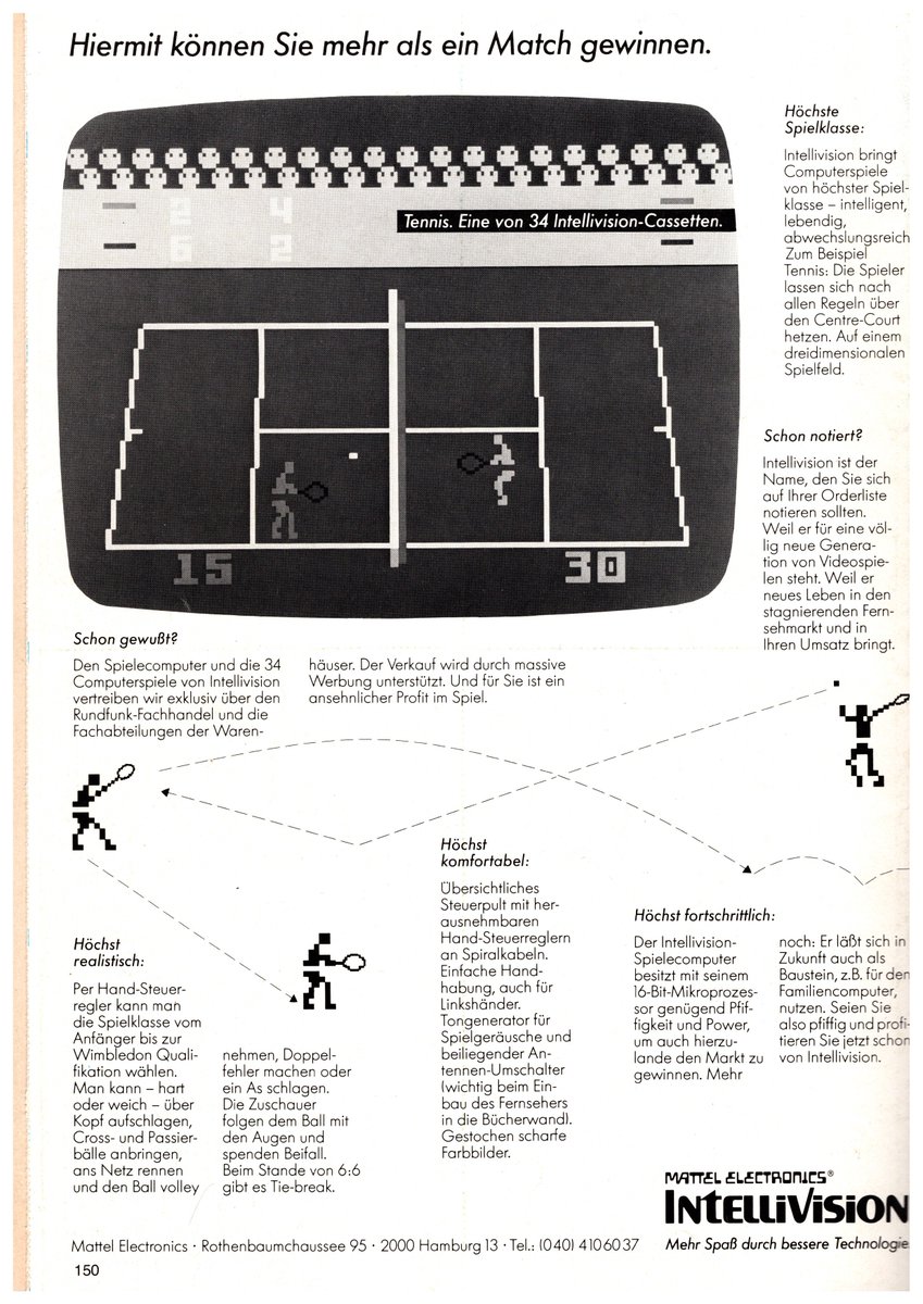 Retrojournal_de's tweet image. Mehr als nur Pong 🎾
Mattel Intellivision bringt 1982 schon „3D“-Tennis auf den Bildschirm – mit Publikum, Regeln &amp;amp; Tiebreak!34 Spiele, 16-Bit-CPU und der Anspruch: „höchste Spielklasse“Wer erinnert sich? #RetroGaming #Intellivision #80s