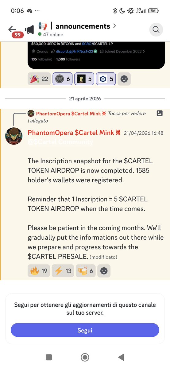 Tasciuto's tweet image. Don’t forget the $2M in $Cartel airdrops for every mink of @CronosCartel 💥

This thing is about to go absolutely crazy — I’m telling you, it’s the next explosion 🚀🔥

Just a few months of patience… perfect time to load up on minks if you haven’t already 👀💎

#212 #crofam $CRO