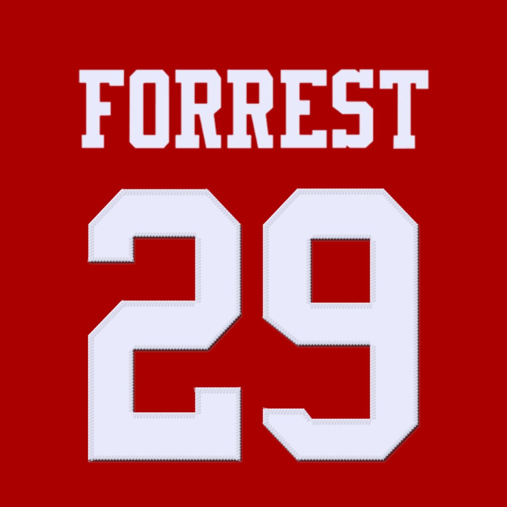 nfl_jersey_num's tweet photo. San Francisco 49ers DB Darrick Forrest (@_Dfoe5) is wearing number 29. Currently shared with Jordan James. https://t.co/XbJQX3rMcC