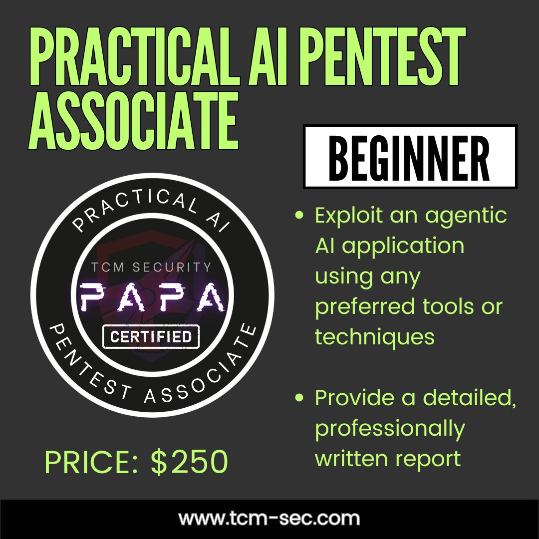 TCMSecurity's tweet image. AI vulnerabilities are being exploited in the wild, and most #security teams aren't trained to find them yet. 

On May 8th, we're running a one-day live #AI Hacking 101 course with Andrew Bellini covering prompt injection, sensitive information disclosure, improper output