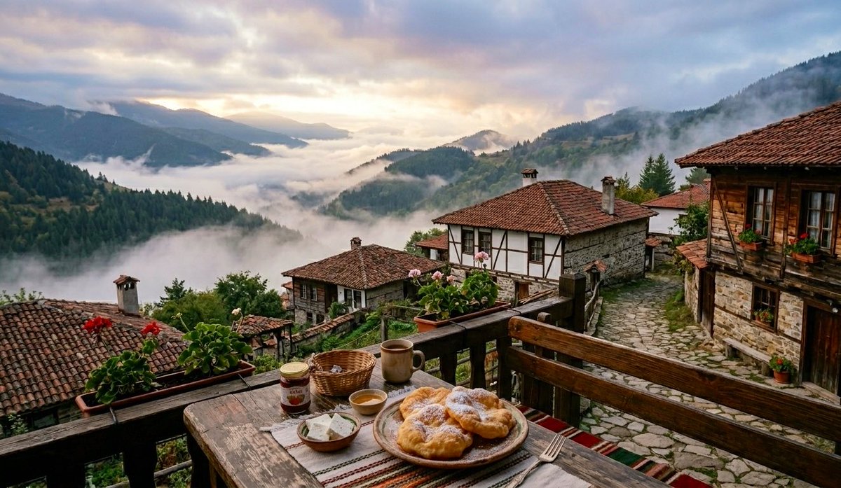 Bulgaria's tweet image. You haven't lived until you've had a warm mekitsa on a foggy mountain morning. 🥞🏔️ Who's joining me? ☕✨ #Bulgaria #Travel
