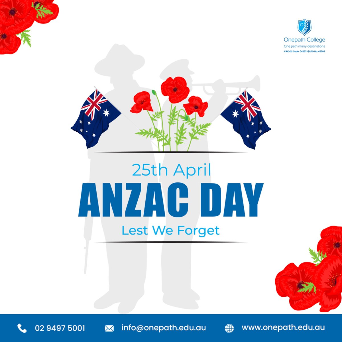 onepathcollege's tweet image. Remembering courage, sacrifice, and the ANZAC spirit today and always.
#AnzacDay #Remembrance #AnzacSpirit #LestWeForget #Respect #onepathcollege