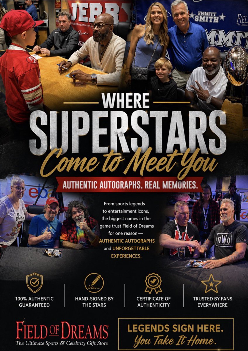 FODCaesars's tweet photo. Where superstars come to meet YOU. ⭐

Authentic autographs. Real memories.
From sports legends to entertainment icons — this is where it all happens.

📍 Visit us inside the Forum Shops at Caesars Palace
📞 702-792-8233
🌎 We ship worldwide

Legends sign here… you take it home. https://t.co/SjA15jRzKY