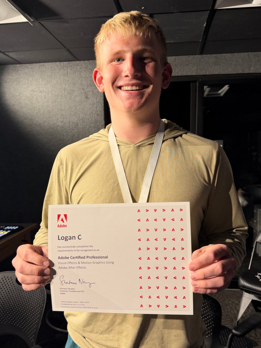 CTEinFPS's tweet image. Fayetteville High School senior and Television student Logan C. became an Adobe Certified Professional in Adobe After Effect last week.  #Adobe After Effects is considered the industry-standard in animation and creative compositing.   Congrats!  #CTEinFPS @FayettevilleHS @fayar