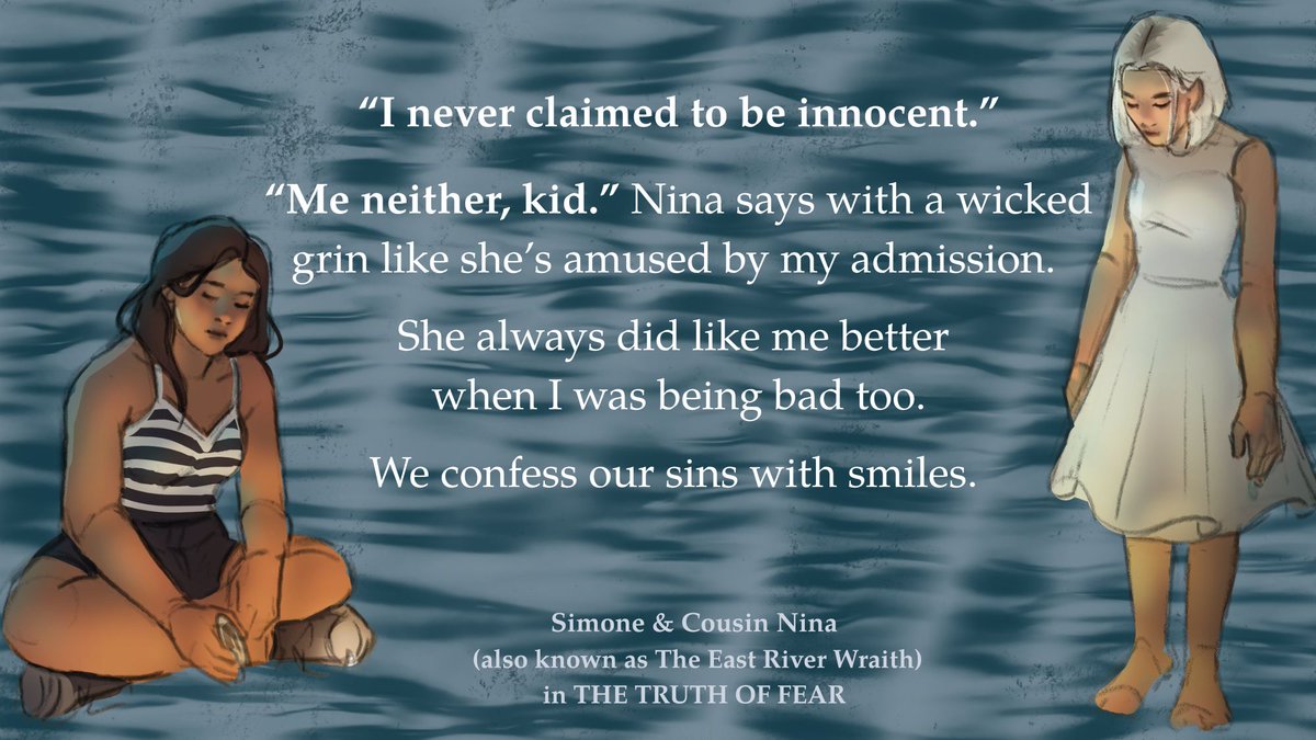 JennLeeWriting's tweet photo. I keep making lil things in Canva for my Speculative YA Feminist Horror for #CampRevPit over on π¦ SO Yeah, I need to share some here.
A snippet of convo between Simone & her cousin's spirit. *
Nina is also known in some circles as #TheEastRiverWraith
Art by @kaelidem https://t.co/xKiKRmy1ln