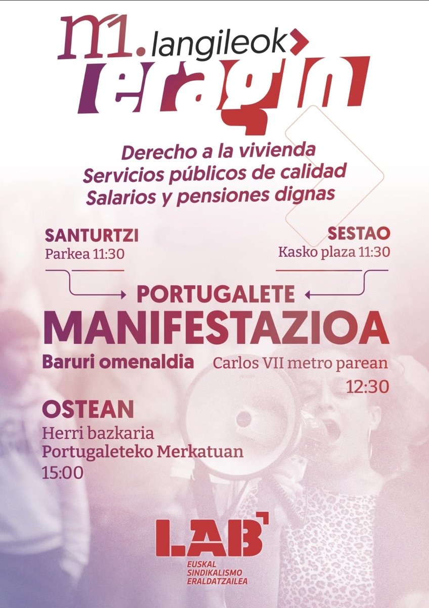 LABenkarterri's tweet photo. 🔴Maiatzak 1 langileok eragin

Enkarterriko langileok Portugaleten mobilizatuko gara !

Langile moduan kalera ateratzeko arrazoi ugari ditugulako, baina, Enkarterriko egoera ikusita, bereziki prekarietateari aurre egin behar diogulako.

Enkarterrin ikasi, bizi eta lan! https://t.co/k9mgcd8gjA