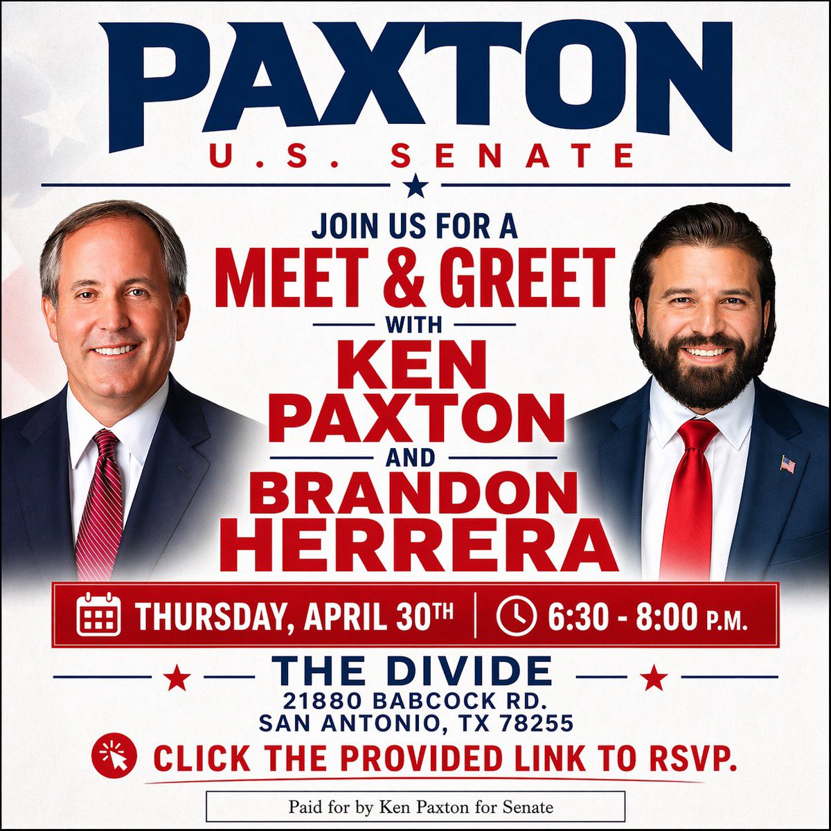 KenPaxtonTX's tweet photo. Coming to San Antonio on April 30th!

Join @TheAKGuy and I.

RSVP: https://t.co/840MzV1Lad https://t.co/mgf2eHUpjF