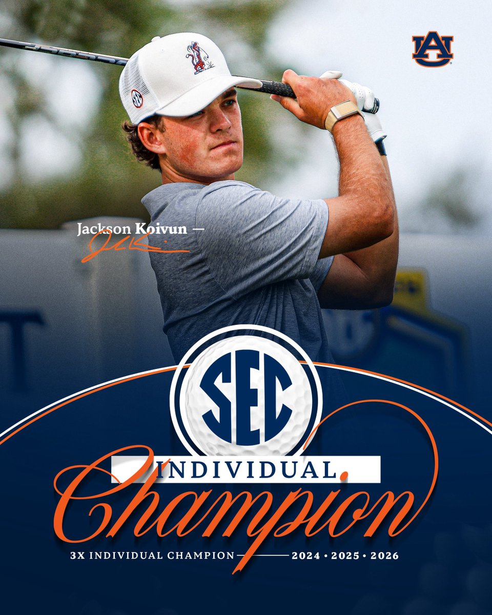 BACK-TO-BACK-TO-BACK JACK 🏆🏆🏆

Jackson Koivun is the second man in SEC history, and the first since 1967, to three-peat as SEC Individual Champion.