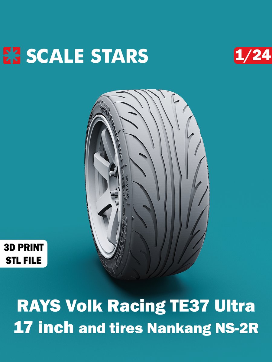 scale_stars's tweet image. New design! The legendary RAYS Volk Racing TE37 Ultra.
And the Nankang NS-2R tire.
These are stunning wheels and tires, created using 3D scans of real tires and wheels. These are probably the most accurate tires available for download! #124scale #scalestars #3dprint #118scale
