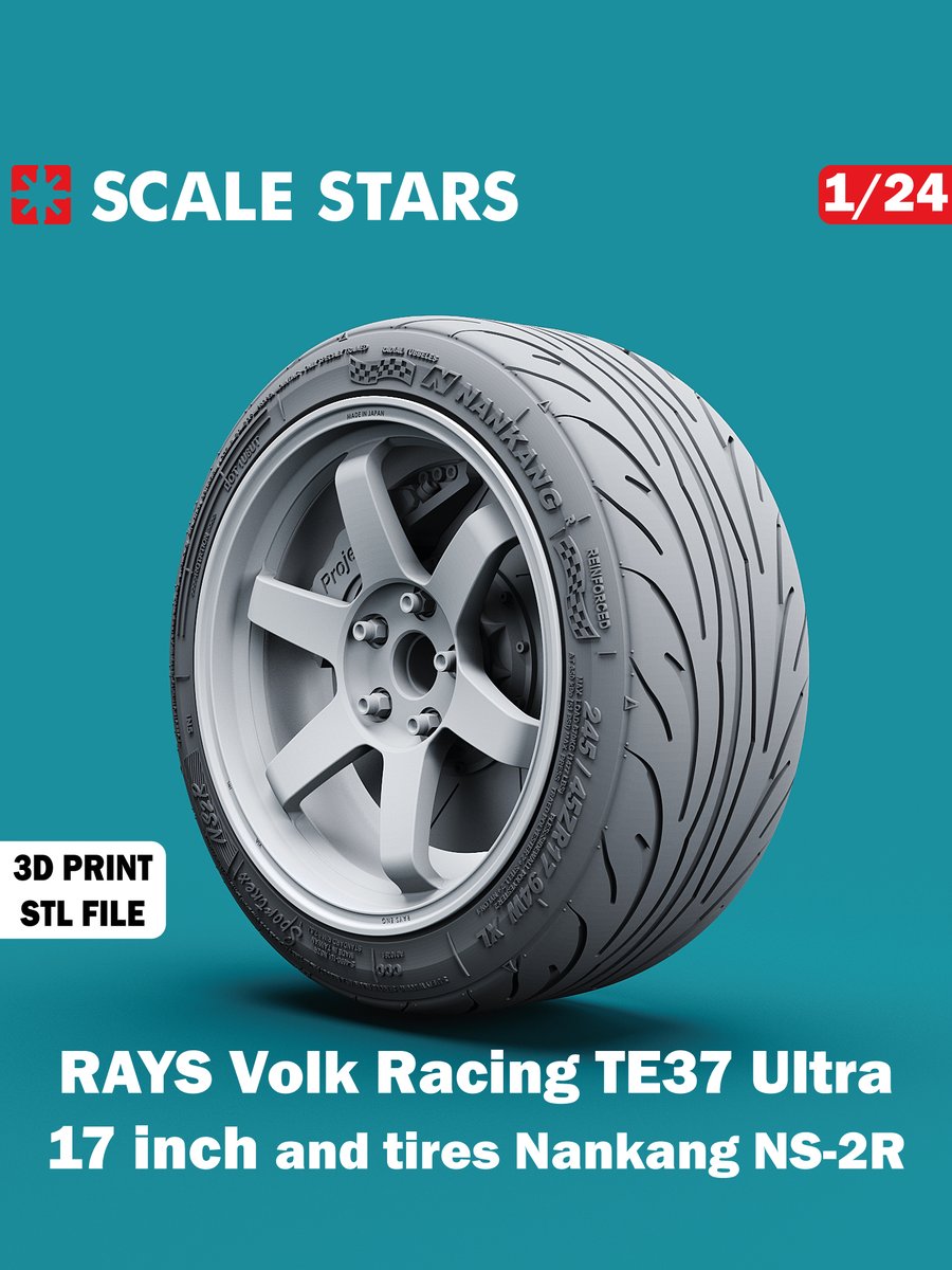 scale_stars's tweet image. New design! The legendary RAYS Volk Racing TE37 Ultra.
And the Nankang NS-2R tire.
These are stunning wheels and tires, created using 3D scans of real tires and wheels. These are probably the most accurate tires available for download! #124scale #scalestars #3dprint #118scale
