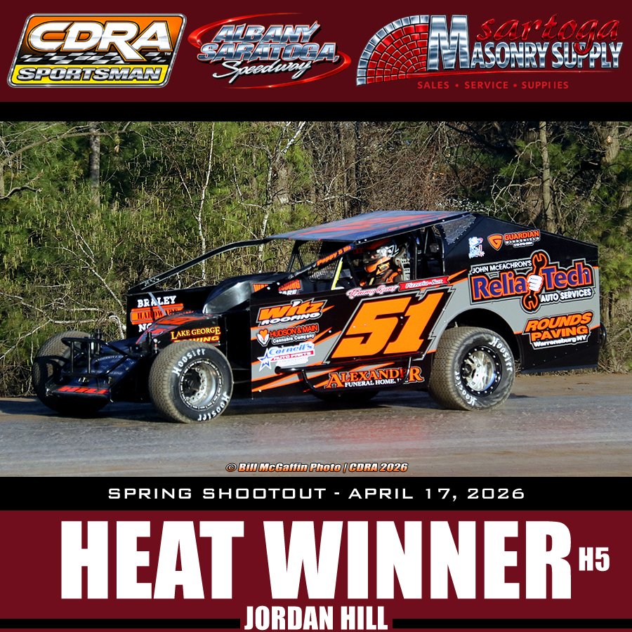 cdraracing's tweet photo. 🏁CDRA Spring Shootout Heat Race Winners 4 &amp; 5 at Albany-Saratoga 4/17/26: Derrick McGrew Jr. &amp; Jordan Hill! #CDRA https://t.co/tDtgYPGzYx https://t.co/B3gT2ben9F
