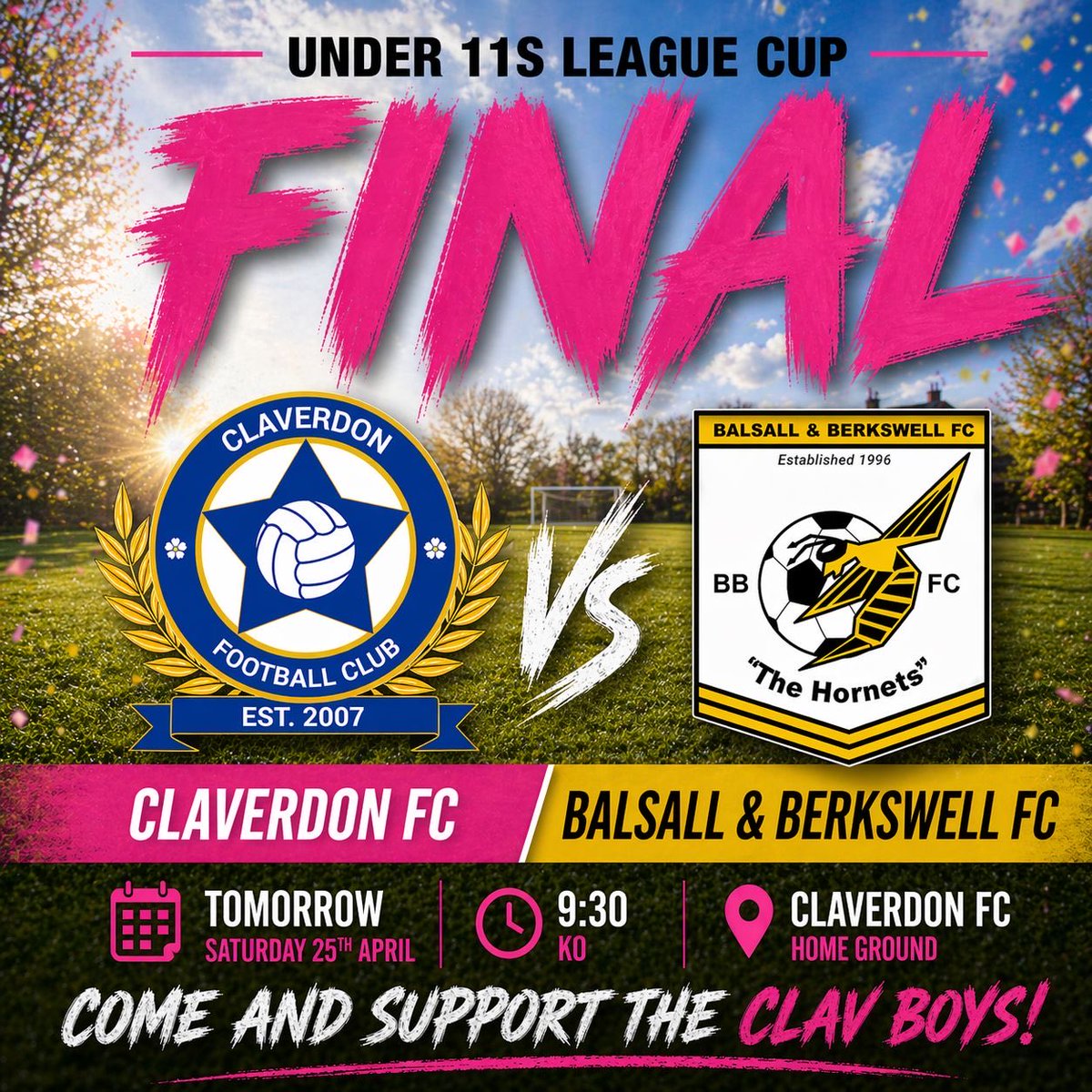 ClaverdonFC's tweet photo. 🏆 U11s CUP FINAL DAY 🏆

It’s finally here… 💪

Our Claverdon FC U11s take on Balsall &amp; Berkswell FC in the League Cup Final this morning ⚽🔥

📅 Saturday 25th April
⏰ 9:30 KO
📍 Claverdon FC (Home Ground)

 #UTC 💙⚽
#CupFinal #FutureClav #FinalDay https://t.co/B1YlCx5yLv
