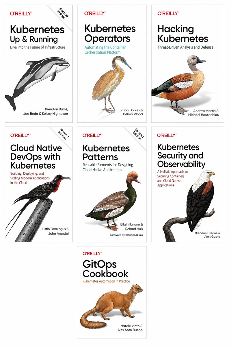 7 O’Reilly FREE Books for Kubernetes 📚

1. Kubernetes Up &amp; Running
digtvbg.com/files/LINUX/Ku…

2. Kubernetes Operators
oreilly.com/library/view/k…

3. Hacking Kubernetes
book.huihoo.com/pdf/10-oreilly…

4. Cloud Native DevOps with Kubernetes
oreilly.com/library/view/c…

5. Kubernetes Patterns