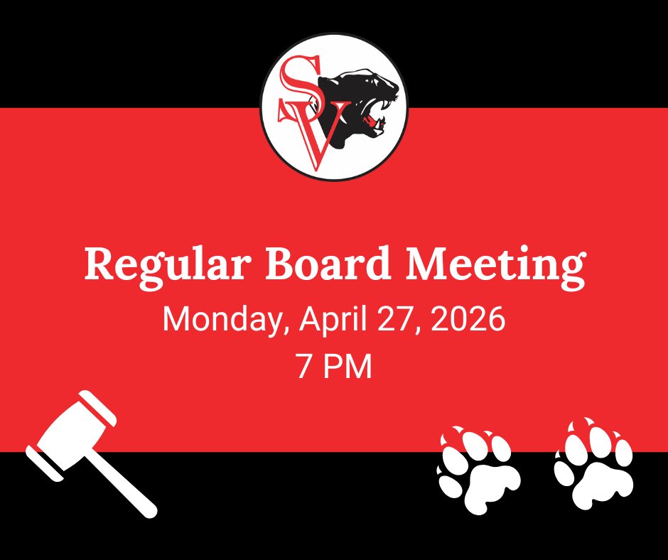 SV_Panthers's tweet image. The Schuylkill Valley School Board of Directors will meet for the next Regular Meeting on April 27 at 7 PM in the SVHS Aux Cafeteria. The public is welcome to attend.

For information and resources regarding the School Board, please visit schuylkillvalley.org/school-board
#PantherPride