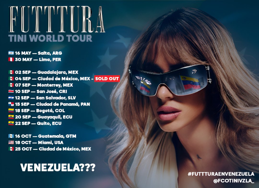 FcoTiniVzla_'s tweet image. 🩶| VENEZUELA TE ESPERA 🇻🇪✨ Con los anuncios del #FUTTTURA WORLD TOUR🛸 en la región, nuestra fe sigue intacta. @tinistoessel, ¡Venezuela te extraña muchísimo! 💛💙❤️
Sabemos que faltan países por anunciar y soñamos con ver esta era en Venezuela 🚀
@alestoeessel @marianaluciamuz