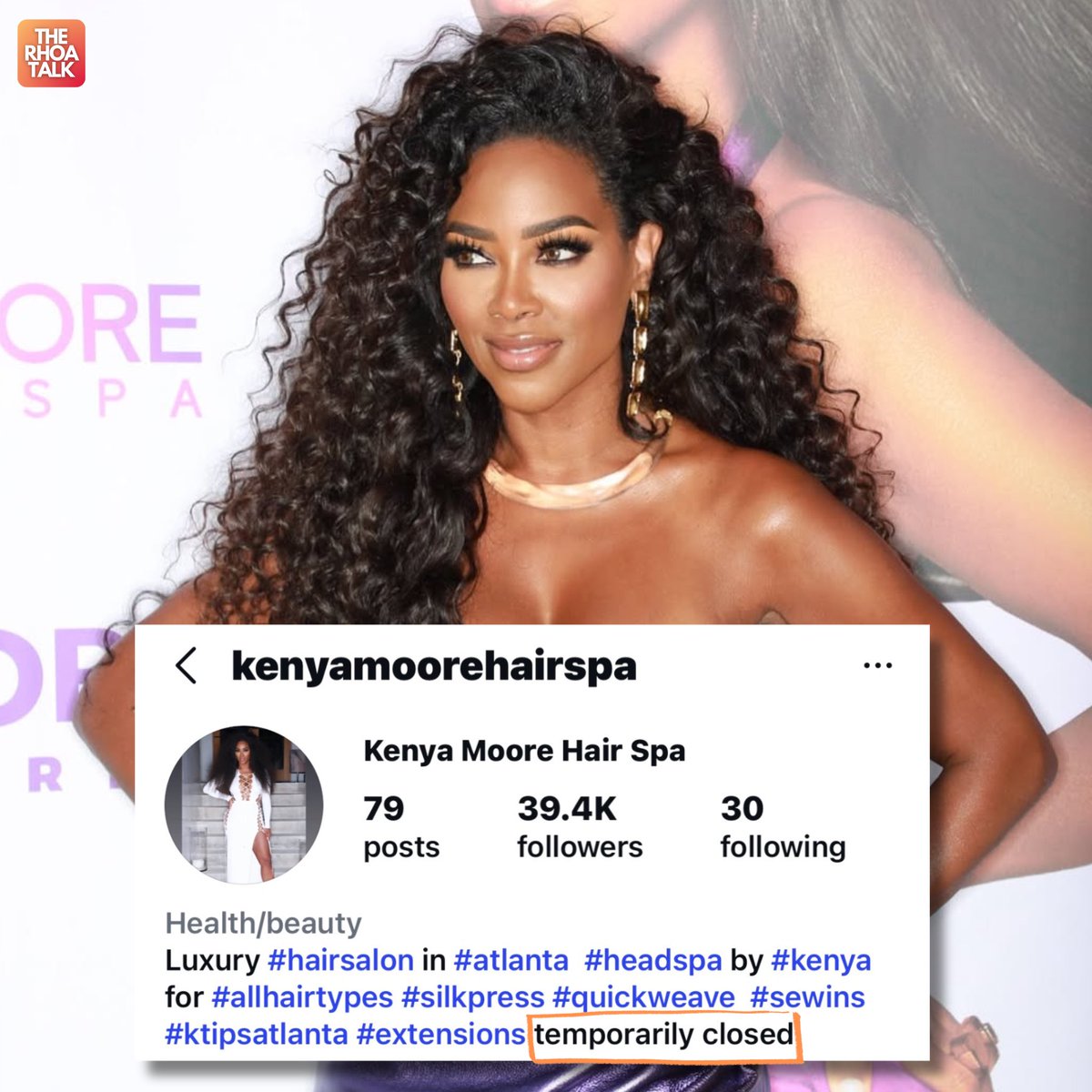 TheRhoaTalk's tweet image. Kenya adds “Temporarily Closed” to Hair Spa Instagram bio. #RHOA