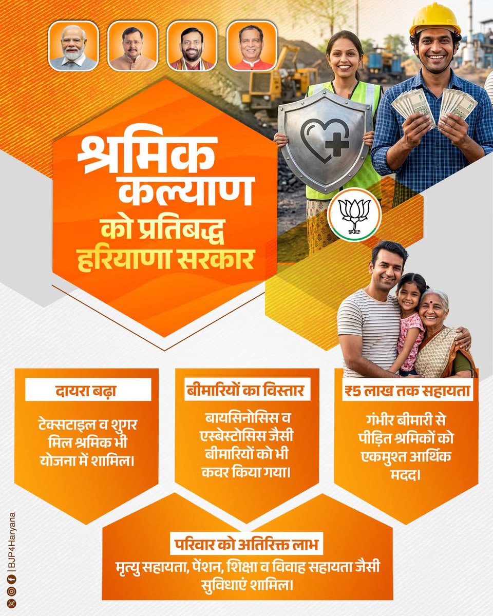 VHariyana43732's tweet image. श्रमिक कल्याण को प्रतिबद्ध हरियाणा सरकार 
#viksitharyanaviksitbharat #employeebenefits