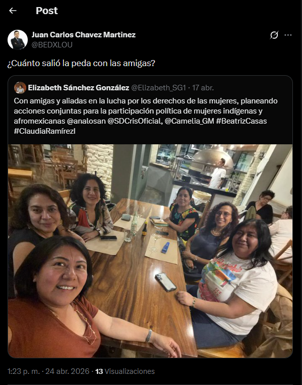El pasado lunes 06 de abril, a través de la red social X, el usuario <a href="/BEDXLOU/">Juan Carlos Chavez Martinez</a> me envió un mensaje directo en el que se dirigió a mí como Presidenta del #IEEPCO, para ofrecerme servicios digitales que amplifican el impacto de redes sociales a través de la empresa Arka Comunicación