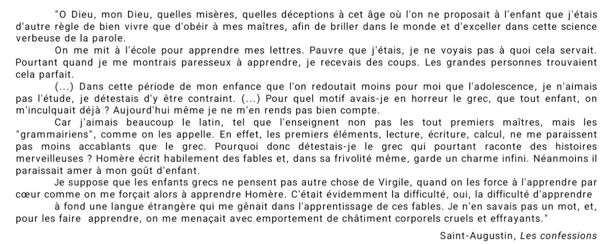 OlmosPierre's tweet photo. @FbClementine @LePoint @daoud_kamel En particulier, Saint-Augustin maîtrisa vite le latin avec aisance. Mais il avait horreur du grec, des difficultés à l'apprendre et des châtiments corporels consécutifs à ses échecs à le bien mémoriser. https://t.co/keuiaj7tCo