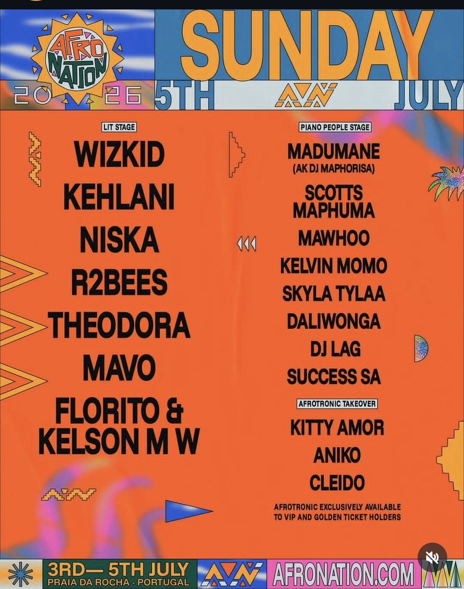Mr_Md33_'s tweet photo. Wizkid will be closing the afronation main stage on Sunday 5th of July 2026. https://t.co/XUr9fbg4Il