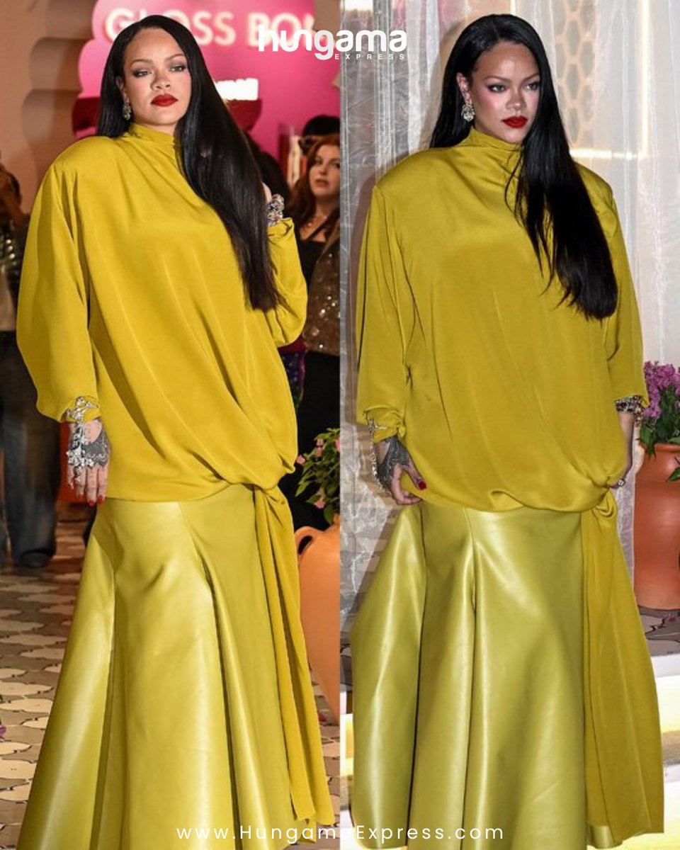 HungamaExpress's tweet image. Rihanna posed for pictures as she celebrated the launch of her Fenty Beauty brand in Mumbai.#Rihanna #FentyBeauty #Mumbai #BeautyLaunch #CelebrityStyle