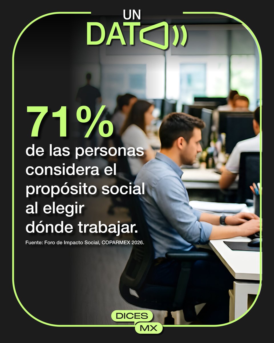 dicesmx's tweet image. ✅💼 El propósito ya influye directamente en las decisiones laborales.

👥 Cada vez más personas buscan trabajar en empresas con valores y sentido social.

💬 ¿Tú también eliges dónde trabajar por su propósito?
Y tú, ¿qué #DICES?

#Talento #Empresas #COPARMEX #México #Trabajo