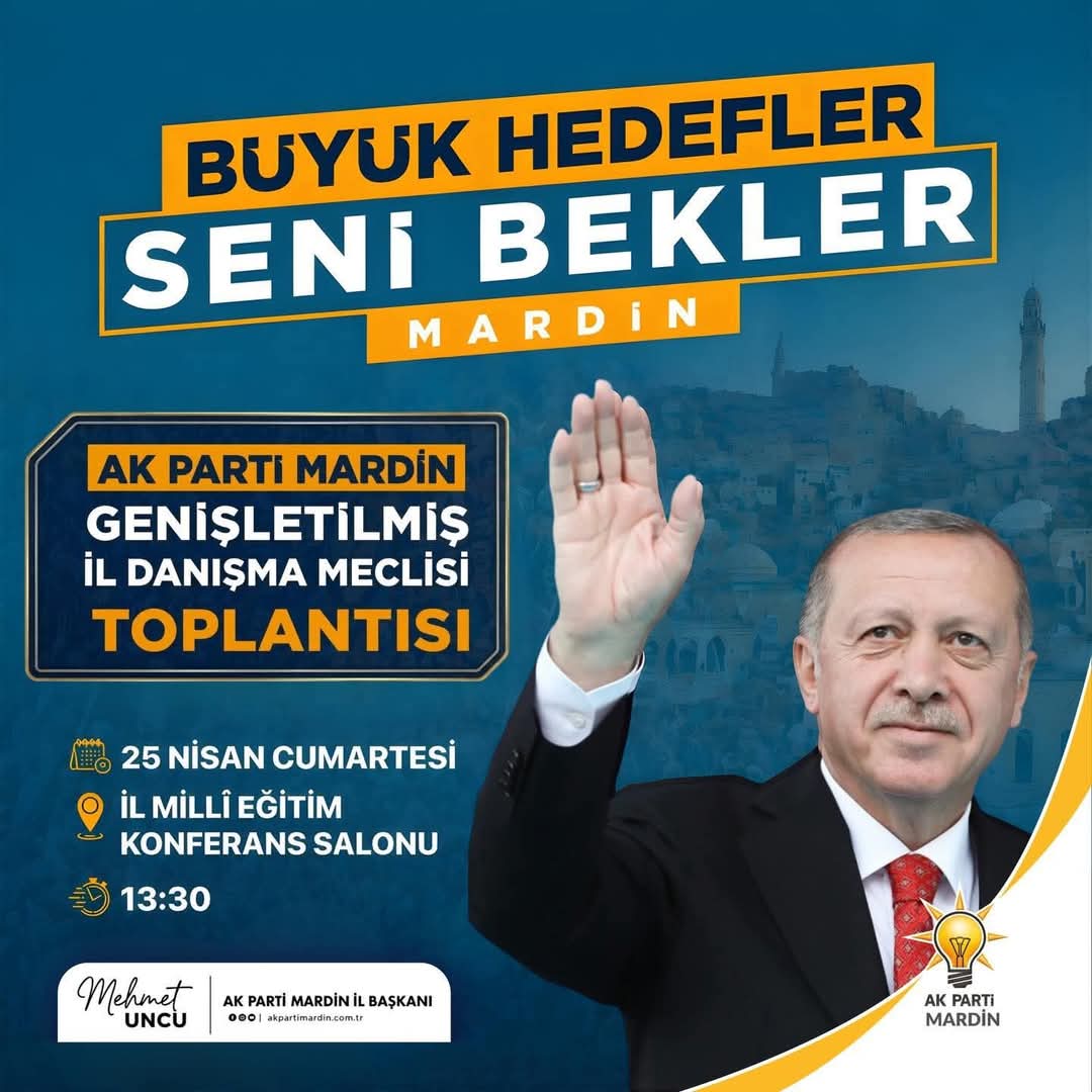 Genişletilmiş İl Danışma Meclisi Toplantımıza tüm hemşehrilerimiz davetlidir.

Birlik, beraberlik ve istişare ruhuyla gerçekleştireceğimiz toplantımızda sizleri de aramızda görmekten memnuniyet duyarız.

#AkPartilbaşkanıMardin